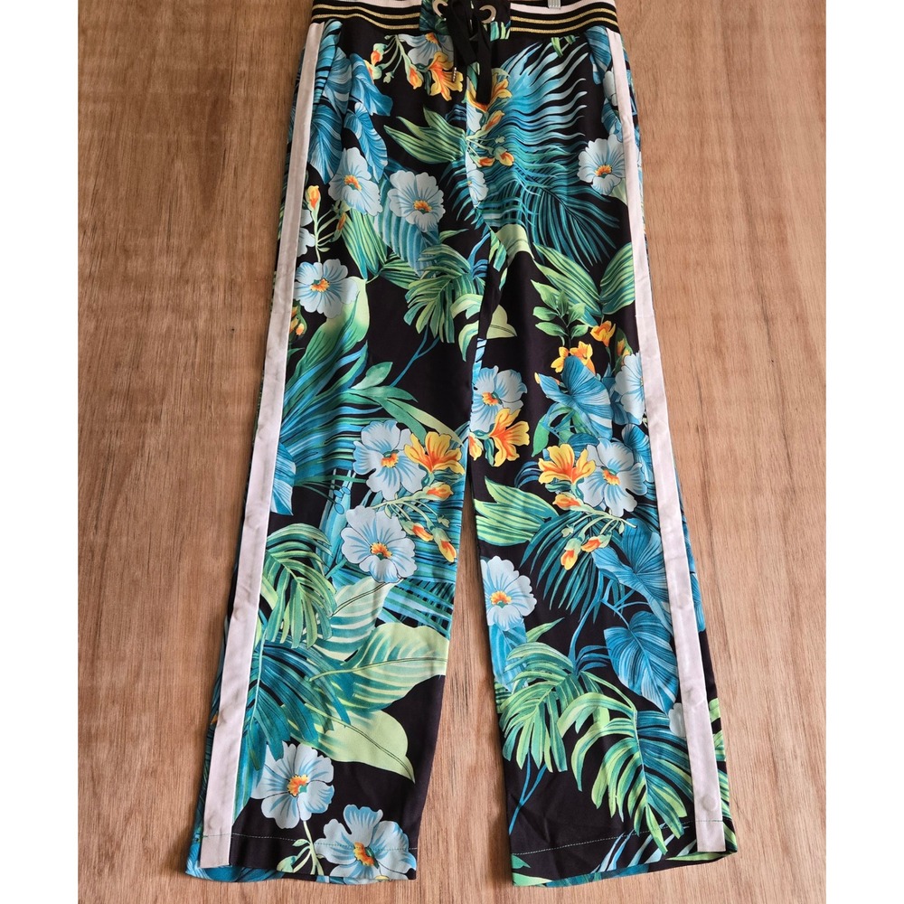 Boston Proper Tropical Floral Track Pants Side Stripe Snap Hem Small